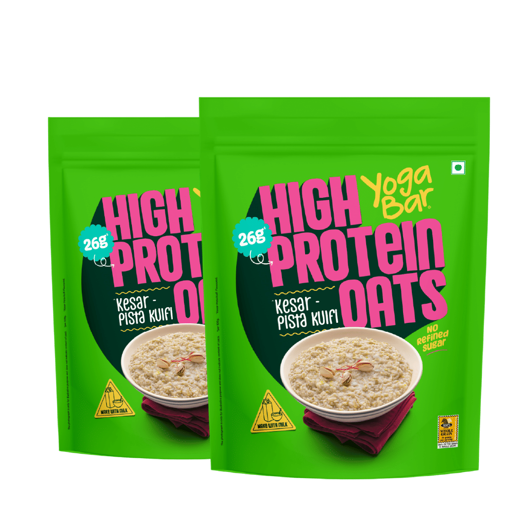 

Yogabar High Protein Oats Kesar Pista Kulfi | 26g Protein per 100g | No Refined Sugar | 1kg Resealable Pack (Pack of 2)