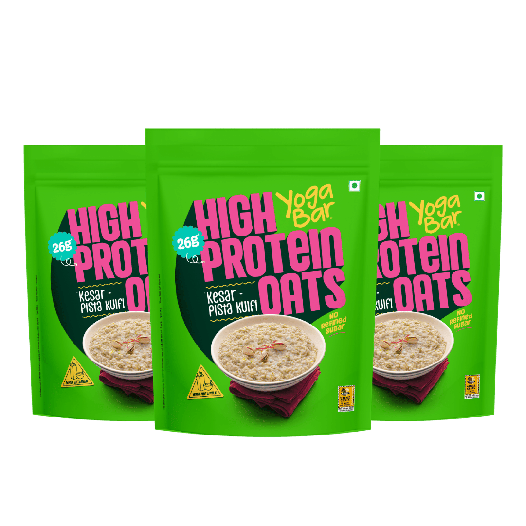 

Yogabar High Protein Oats Kesar Pista Kulfi | 26g Protein per 100g | No Refined Sugar | 1kg Resealable Pack (Pack of 3)