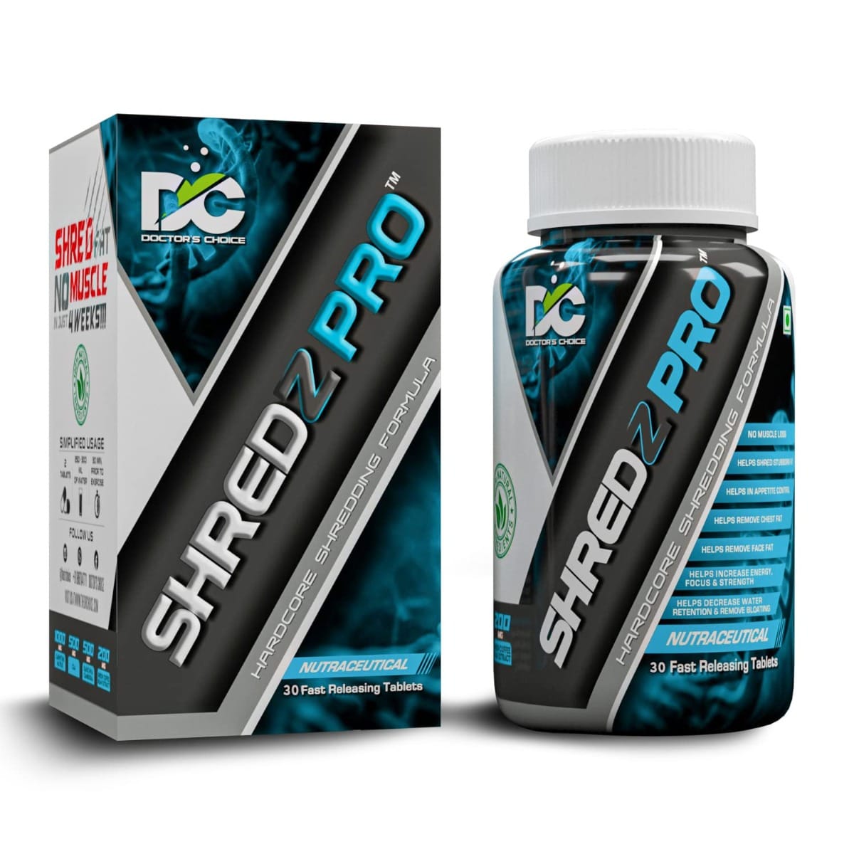 DC DOCTOR'S CHOICE Shredz Pro Formula with 500mg Acetyl-L-Carnitine CLA Green Coffee Bean Extract Garcinia Cambogia