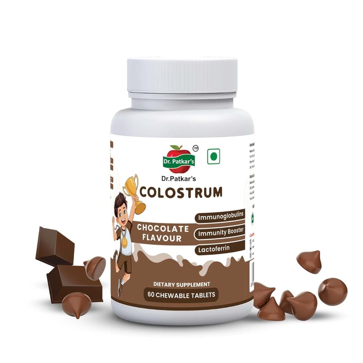 

Dr. Patkar’s Colostrum Chewable Tablets 500mg – High IgG Immune & Gut Health Support – Daily Wellness Supplement for Kids & Adults – Delicious Choc...