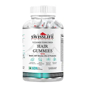SWISSLIFE FOREVER Hair Gummies | Vitamin enriched Hair Gummies | Gummy with Biotin, DHT Blocker, Zinc & Probiotics Help in Hair Health, Scalp Health, and Helps to manage Hair Fall | For Men & Women