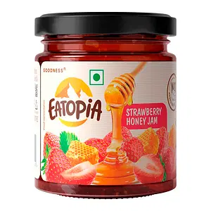 Eatopia Sugar Free Strawberry Honey Jam in Fresh with 70% Strawberry | Healthy Good for Gut Health | 100% Pure & Natural with No Artificial Colors/Chemicals/Preservatives