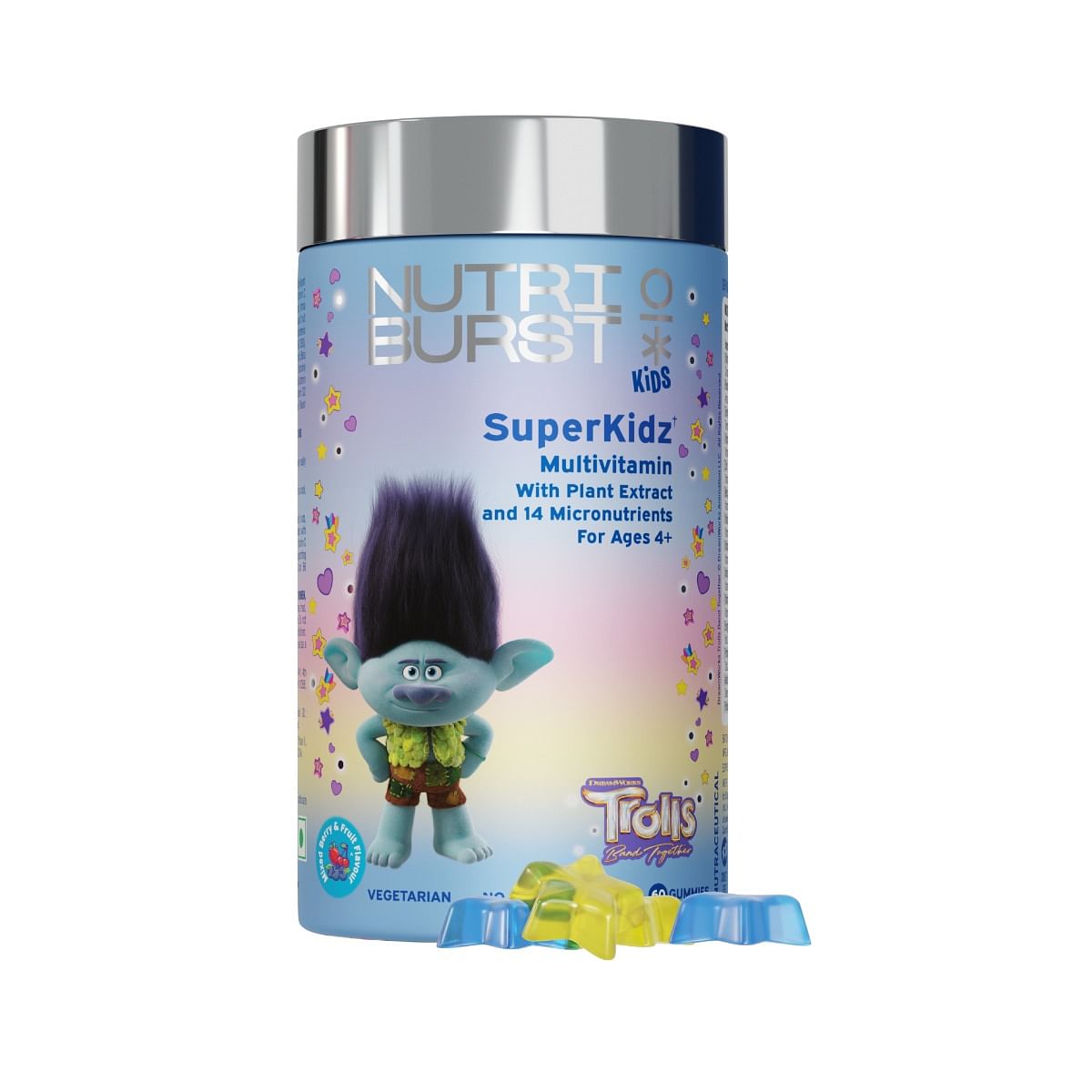 

Nutriburst Super Kidz Trolls Gummies - 13 Essential Vit & Mins for Growth & Immune Support - Sugar-Free, Gluten-Free, Mixed Berry & Fruit Flavor, C...