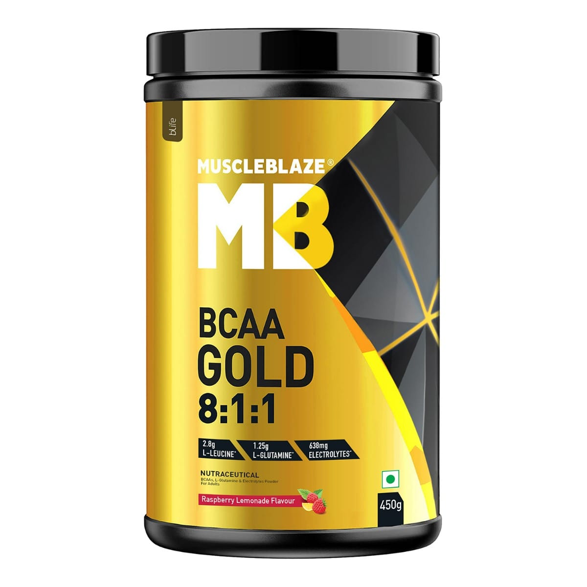 

MuscleBlaze BCAA Gold 8:1:1 | With Higher Leucine, Electrolytes & Glutamine (Raspberry Lemonade, 450g, 60 Servings)