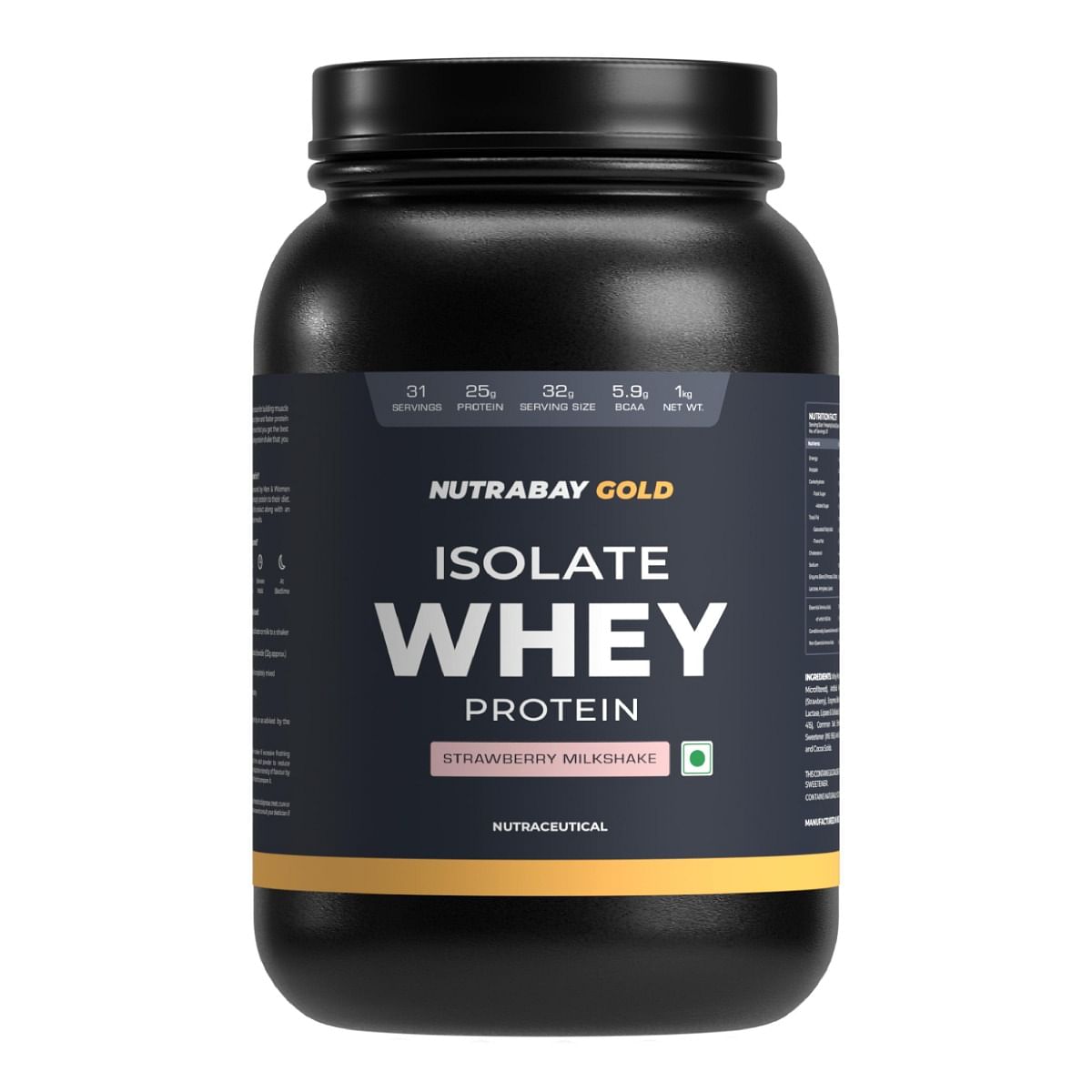 

Nutrabay Gold 100% Whey Protein Isolate with Digestive Enzymes - 25g Protein | Protein Powder for Muscle Support & Recovery - Strawberry Milkshake,...