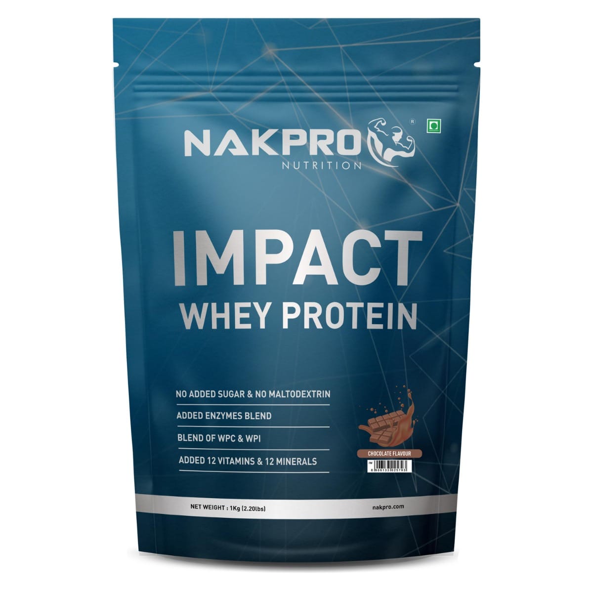 NAKPRO Impact Whey Protein 1kg | Isolate & Concentrate | 24g Protein & 4.9g BCAA | With Digestive Enzymes for better Absorption | NABL Lab Tested 100% Authentic Supplement Powder