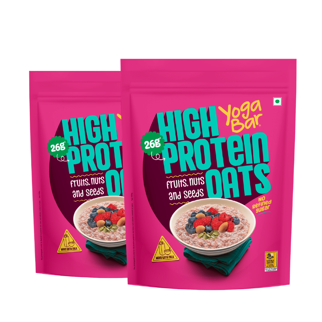 

Yogabar High Protein Oats Fruit, Nuts & Seeds | 26g Protein per 100g | No Refined Sugar | 1kg Resealable Pack (Pack of 2)