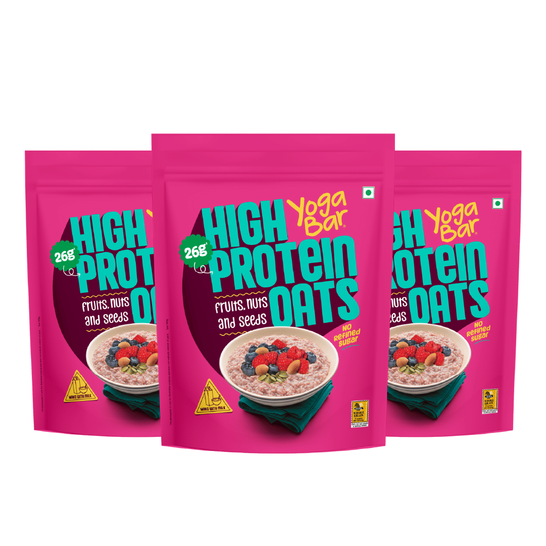 

Yogabar High Protein Oats Fruit, Nuts & Seeds | 26g Protein per 100g | No Refined Sugar | 1kg Resealable Pack (Pack of 3)