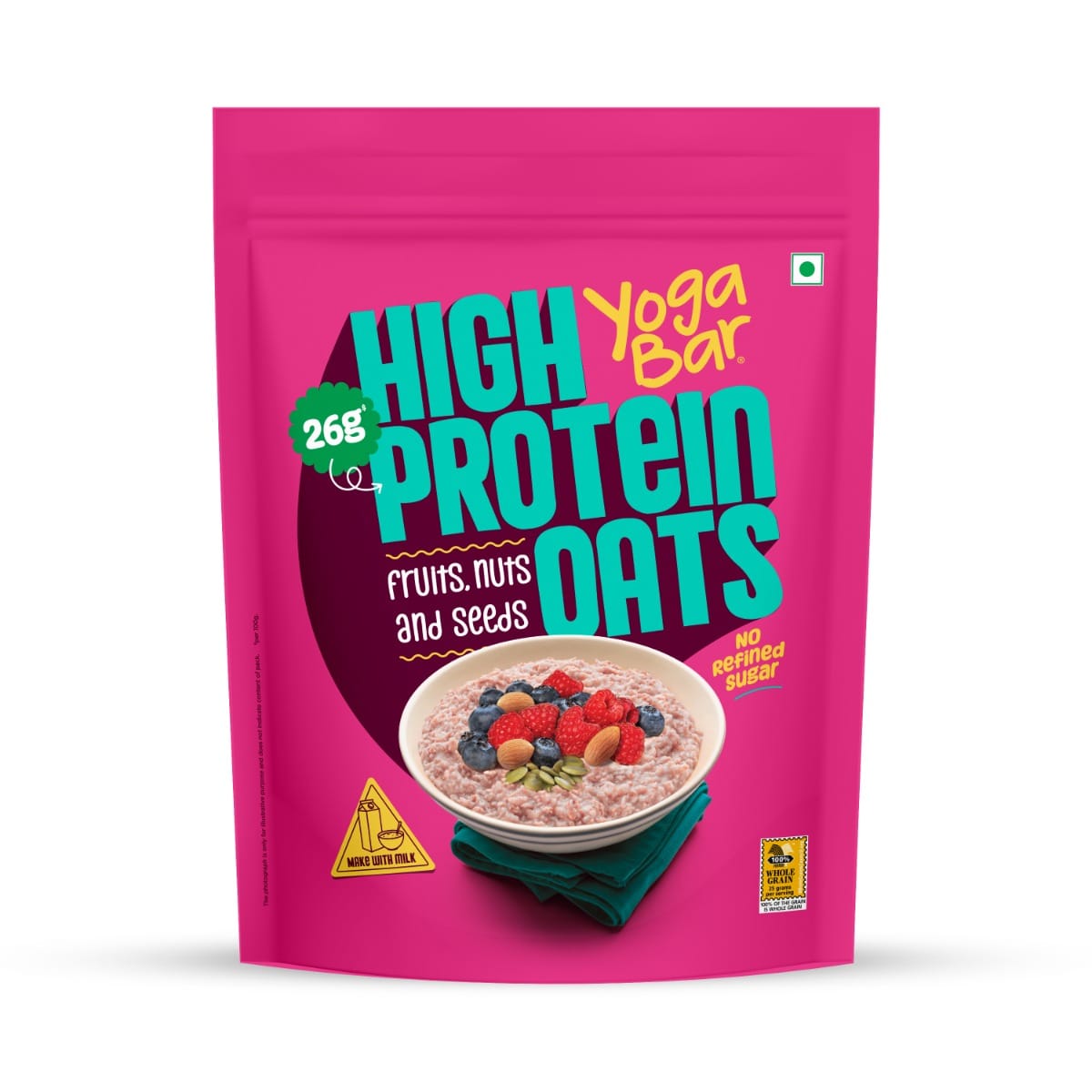 

Yogabar High Protein Oats Fruit, Nuts & Seeds | 26g Protein per 100g | No Refined Sugar | 1kg Resealable Pack (Pack of 1)