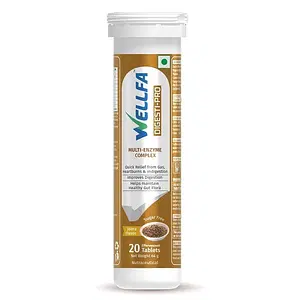 Wellfa Digesti-Pro Multi Enzyme 20 Effervescent Tablets for Gas Reflief, Heartburn, Indigestion & Healthy Gut, Digestive Enzyme Supplements, Jeera Flavor