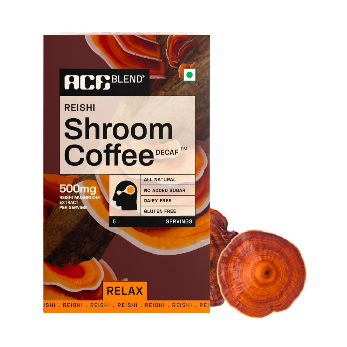 Ace Blend Reishi SHROOM COFFEE™ | Decaf Mushroom Coffee | KSM 66 Ashwagandha | L-Theanine | MCT | Relax | Deep Sleep | 100% Arabica | Instant Black Coffee | Keto | Cold/Hot Brew