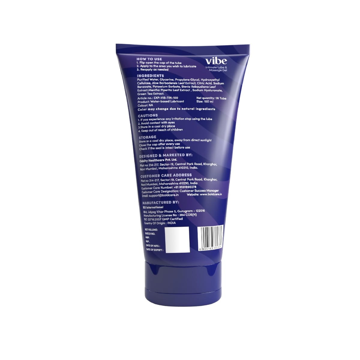 Bold Care Vibe Tingling - Natural Personal Lubricant for Men and Women - Water  Based Lube - Skin Friendly, Silicone and Paraben Free - No Side Effects -  100 ml