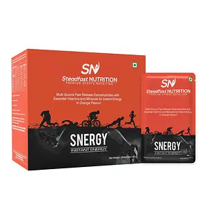 Steadfast Nutrition Snergy | Instant Energy & Hydration | Essential Vitamins & Minerals | Energy Drink & Pre workout Supplements for Men & Women | 45g per Sachet |Orange Flavour