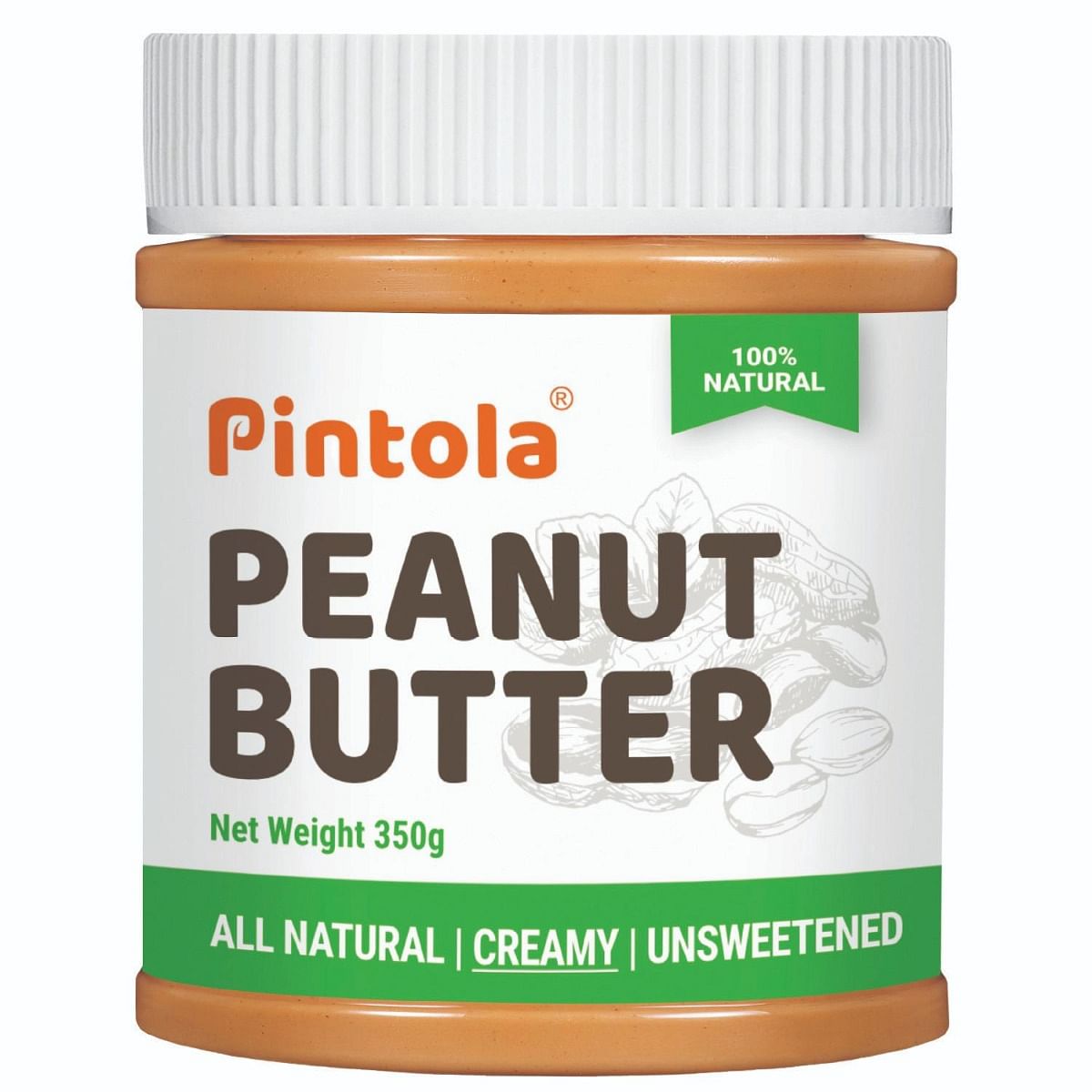 

Pintola All Natural Peanut Butter | Rich in Fiber, 30g Protein | Non GMO, Naturally Gluten Free, Cholesterol Free | Unsweetened, Creamy, 350g