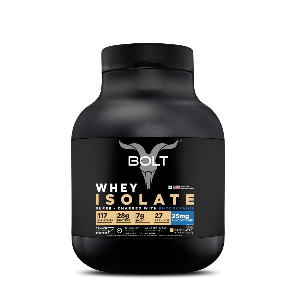 BOLT Nutrition Whey Isolate Protein Powder | With Superfood PHYCOCYANIN | USA Formulation & Origin | For Muscle Strength & Bone Health |Cafe Latte-image-4