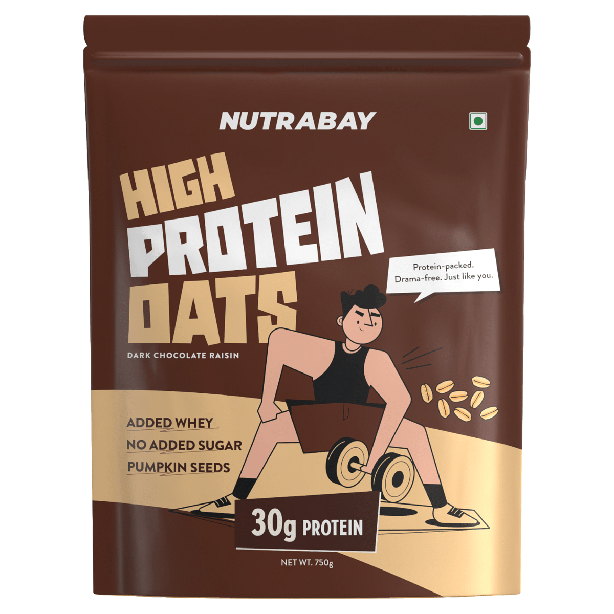 

NUTRABAY High Protein Oats - 750gm | Dark Chocolate Flavour | 30g Protein | Added Whey Protein | Black Raisins & Pumpkin Seeds | Protein Rich Break...