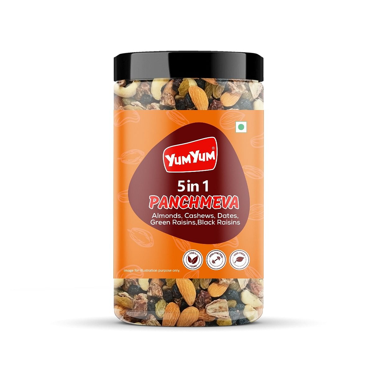 

Yum Yum Panchmeva I Health Premium Trail Mix | Healthy Mixed Nuts with Dry Fruits | Almonds | Cashews | Green & Black Raisins | Dates | Reuseable ...