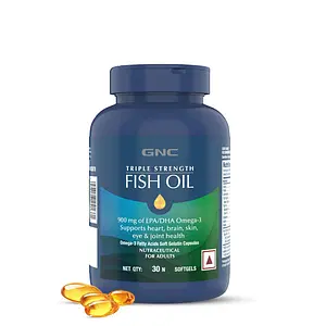 GNC Triple Strength Fish Oil Omega 3 Capsules for Men & Women | 900mg EPA & DHA | Improves Memory | Protects Vision | No Fishy Aftertaste | Supports Family Health | USA Formulated
