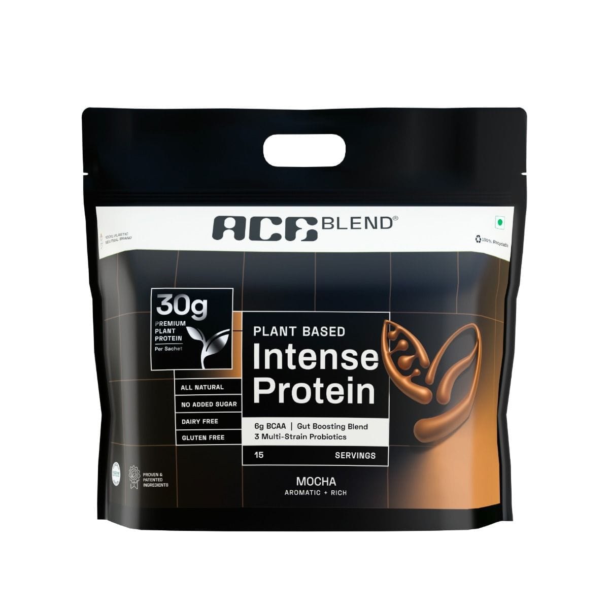 Ace Blend INTENSE 30G A-Grade Plant Protein | Mocha Flavour | Complete Amino Acid Profile | Probiotics & Fibre | 6g BCAA | 95%+ Bio Available | Advanced Lean Muscle Growth & Recovery-picture-15