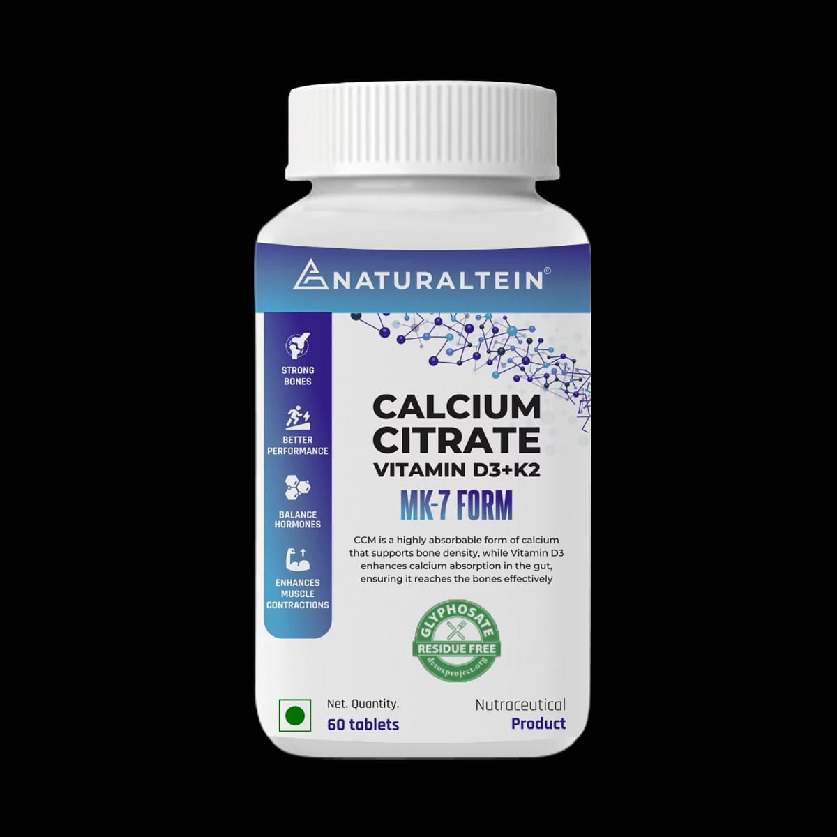 

NATURALTEIN Calcium Citrate Vitamin D3+K2 MK 7 Form - 1 nos (60 Tablets)