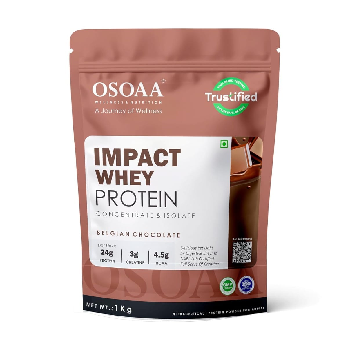 

OSOAA Impact Whey Protein Powder Isolate & Concentrate Blend 24g Protein with 3g Creatine and 5X Digestive Enzymes Muscle Recovery & Performance Su...