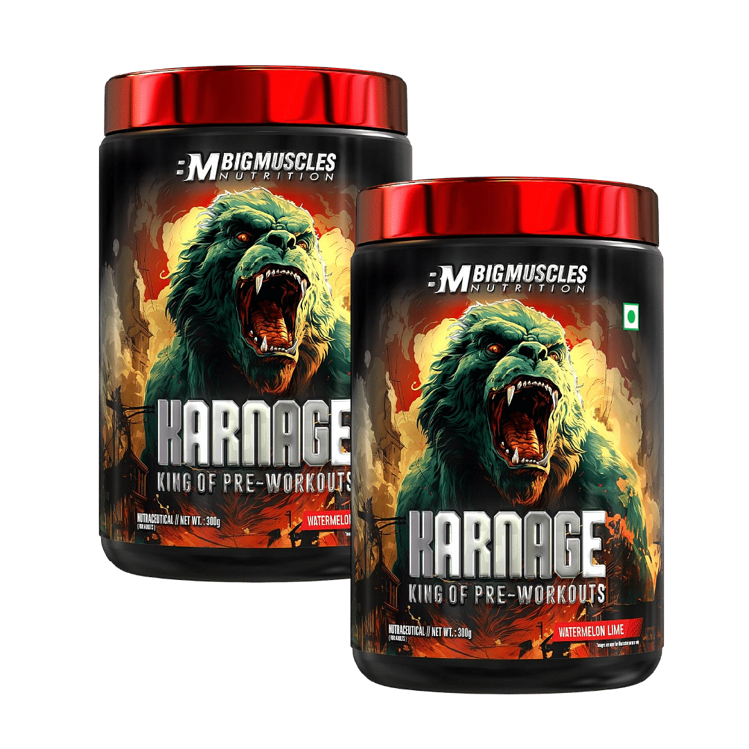 

Bigmuscles Nutrition Karnage Pre Workout (60 Servings, Watermelon Lime) | 300G Pack Of 2