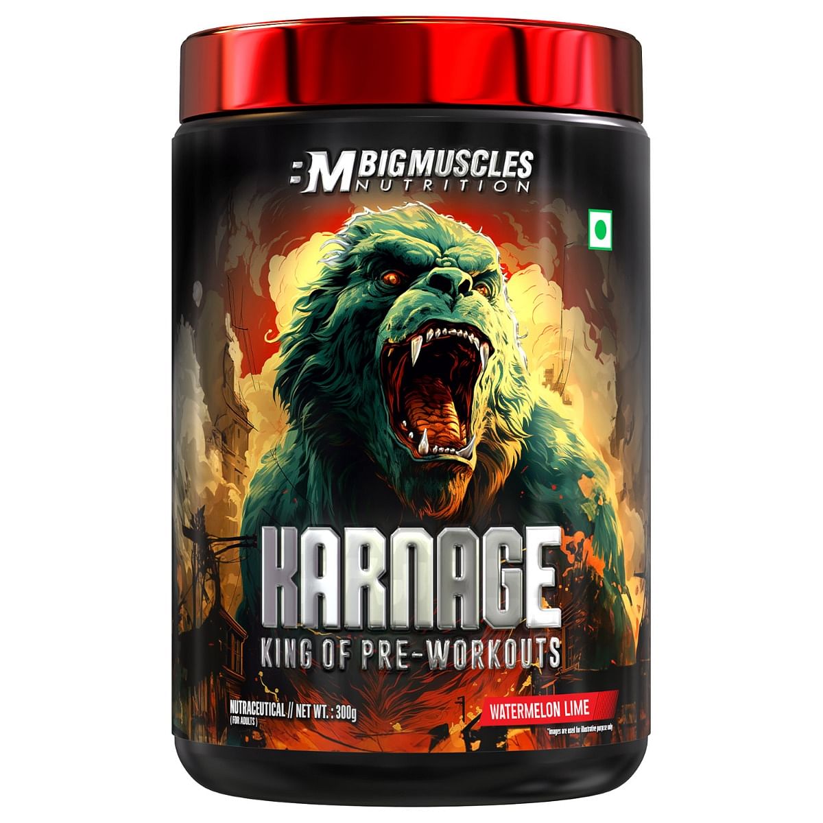 

Bigmuscles Nutrition Karnage Pre workout (60 Servings, Watermelon Lime) | 300g