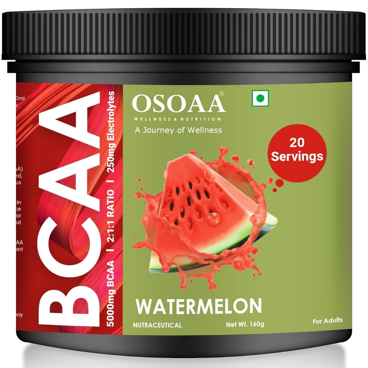 

OSOAA BCAA 5000mg Intra Workout Amino Acid Powder Muscle Recovery Hydration & Endurance Support Supplement Drink Mix 20 Servings Watermelon