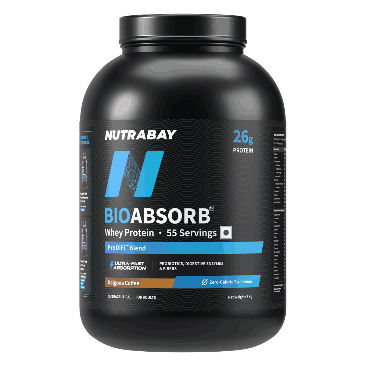 

Nutrabay BioAbsorb™ Whey Protein Powder - 2kg, Dalgona Coffee | India's First Protein with ProDiFi™ Blend for Ultra-Fast Absorption | 26g Cros...