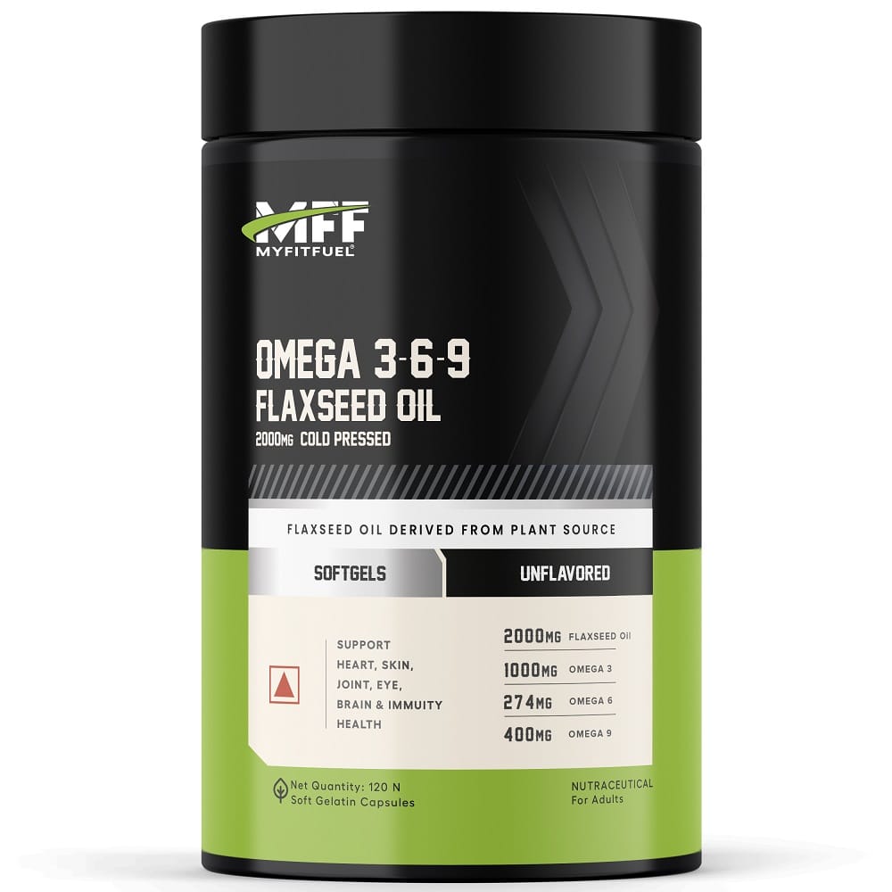 

MyFitFuel Omega 3 6 9 (Flax Seed Oil), Cold Pressed, 1000mg, 120 Softgels