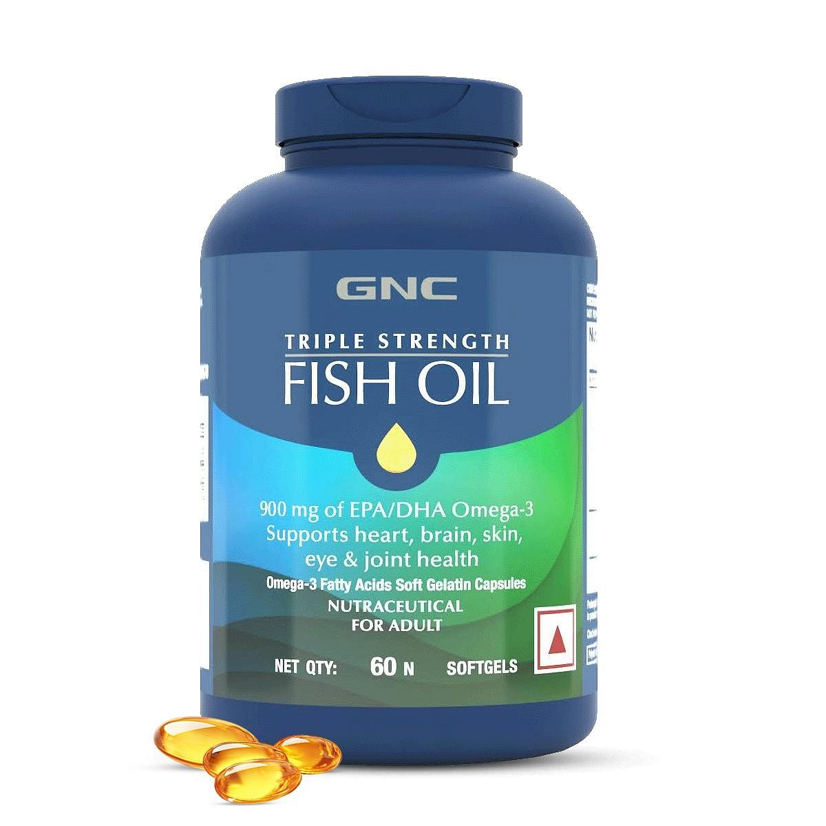 

GNC Triple Strength Fish Oil Omega 3 Capsules for Men & Women | 60 Softgels | 900mg EPA & DHA | Improves Memory | Protects Vision | No Fishy Aftert...