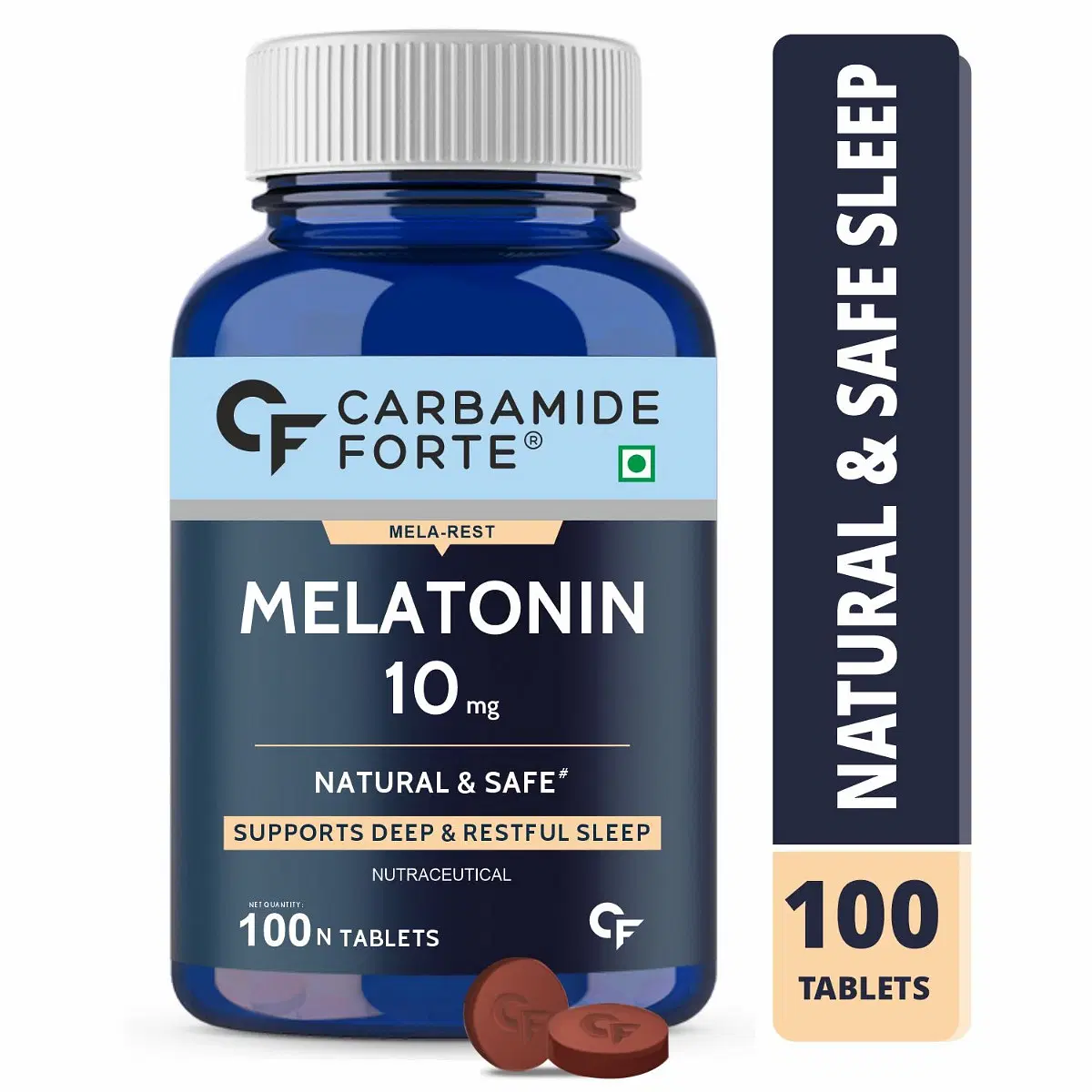 Carbamide Forte Melatonin 10mg Sleeping Aid Pills  Sleep Supplement - 100  Veg Tablets - Supports Deep & restful sleep