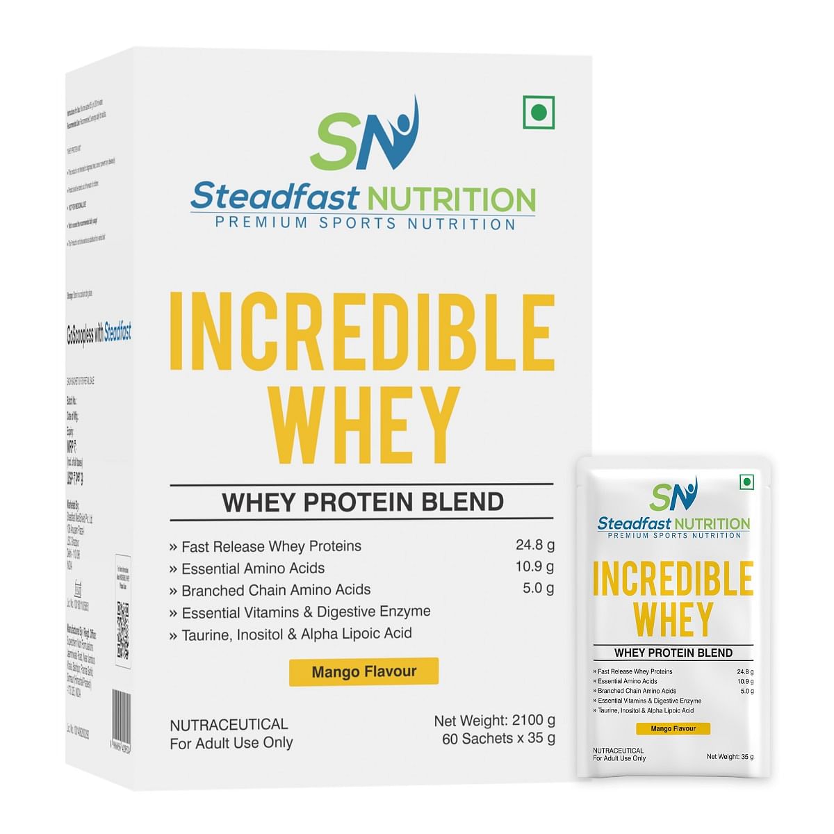 

Steadfast Nutrition Incredible Whey Protein| Isolate and Concentrate Fast release Protein Powder for Men and Women No added preservatives (Mango, P...