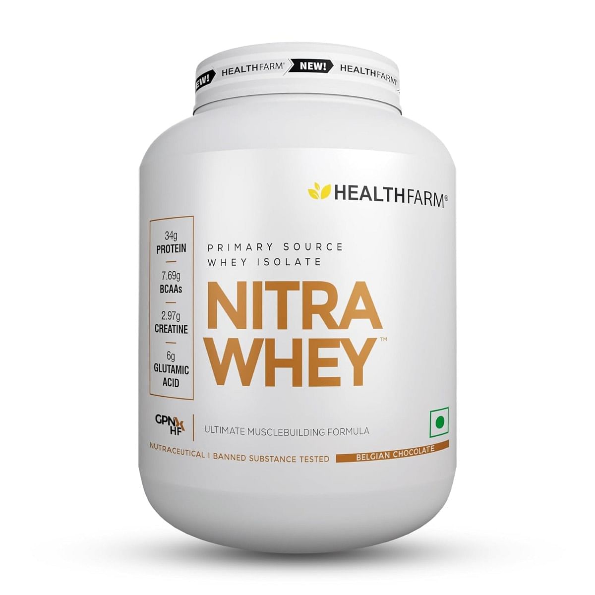 

Healthfarm Nitra Whey Protein | 34g Protein Per Serving & 3g Added Creatine | Blend of Isolate & Concentrate Protein (Belgian Chocolate, 2kg)