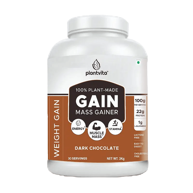 

PlantVita GAIN Plant-based Weight & Mass Gainer for Optimum Mass & Weight Gain with 22g Protein & High Calories ( Dark Chocolate, 3Kg)