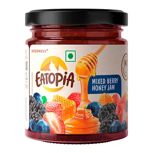 Eatopia Mixed Berry Sugar Free Honey Jam in Fresh with Strawberry, Mulberries & Blueberries | 100% Pure & Natural with No Artificial Chemicals/Preservatives | Healthy Good for Gut Health