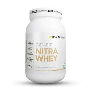 Healthfarm Nitra Whey Protein | 34g Protein Per Serving & 3g Added Creatine | Blend of Isolate & Concentrate Protein (Gourmet Coffee)