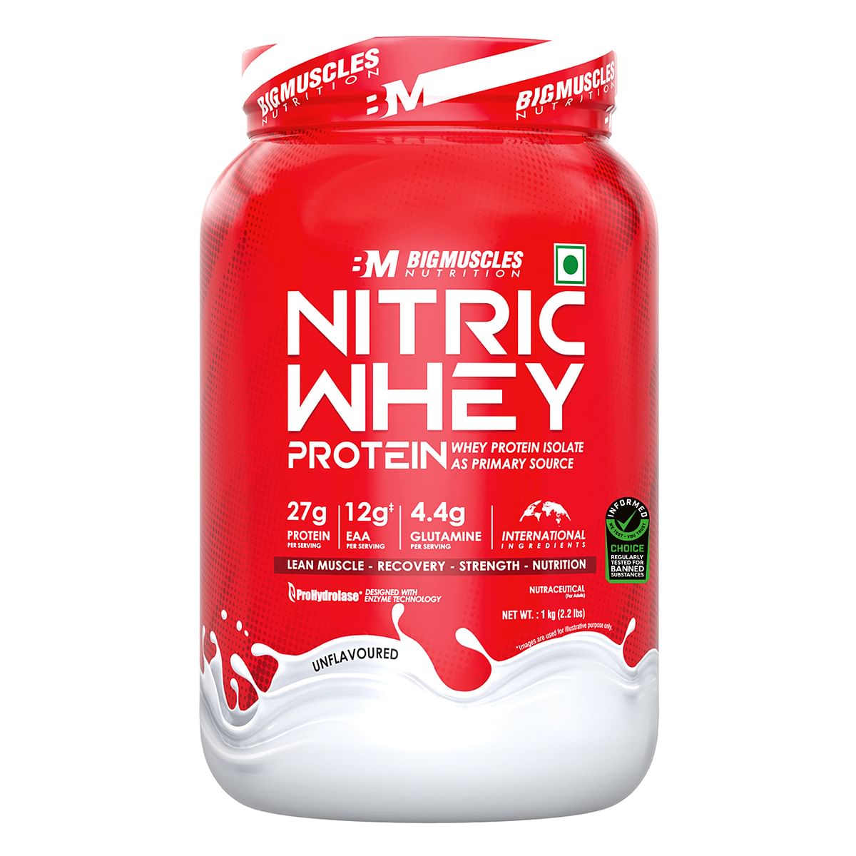 

Bigmuscles Nutrition Nitric Whey Protein Isolate | 27g Whey Protein | ProHydrolase Enzyme Tech - (1Kg, Unflavoured)