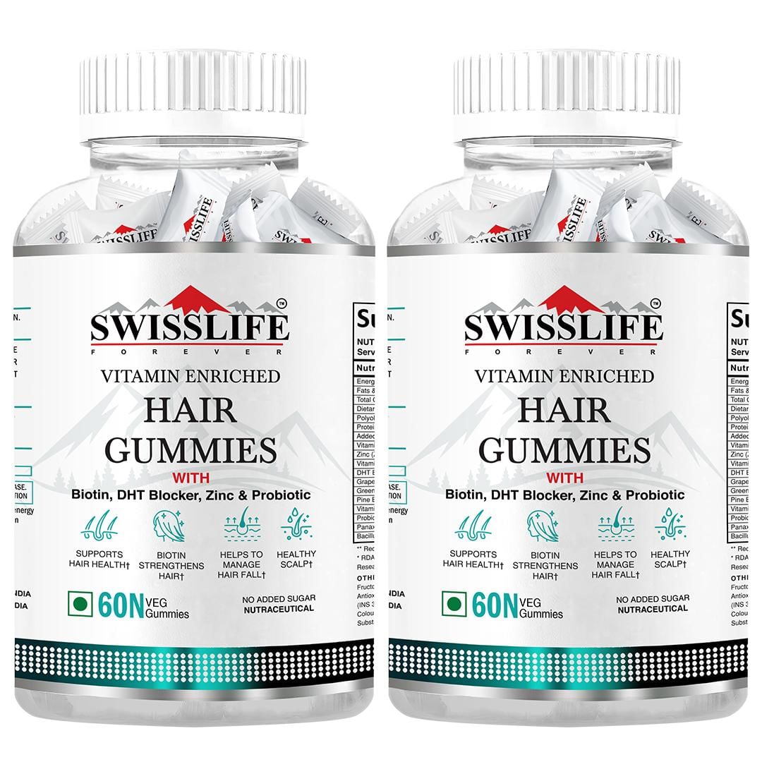 

SWISSLIFE FOREVER Hair Gummies | Vitamin enriched Hair Gummies | Gummy with Biotin, DHT Blocker, Zinc & Probiotics Help in Hair Health, Scalp Healt...