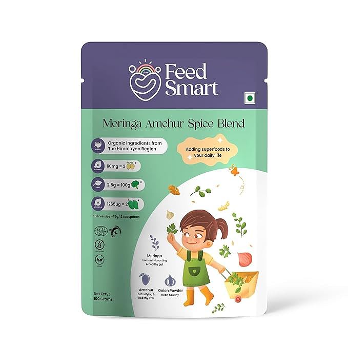 

Feed Smart Moringa & Amchur Spice Blend with Super Nutrients - No Added Sugar or Salt, 5X Nutrition & Gut Friendly - Pack of 1 (100g each)