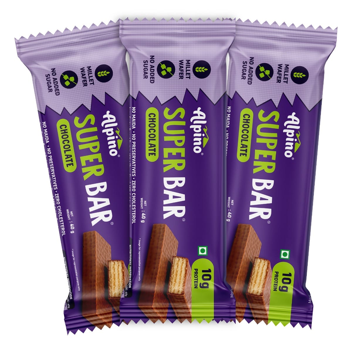 ALPINO 10g High Protein Super Waffer Bar 40g, 100% Millet Waffer, No Maida, No Added Sugar - Source of Dietary Fibre, Healthy Fats & Instant Energy- Chocolate