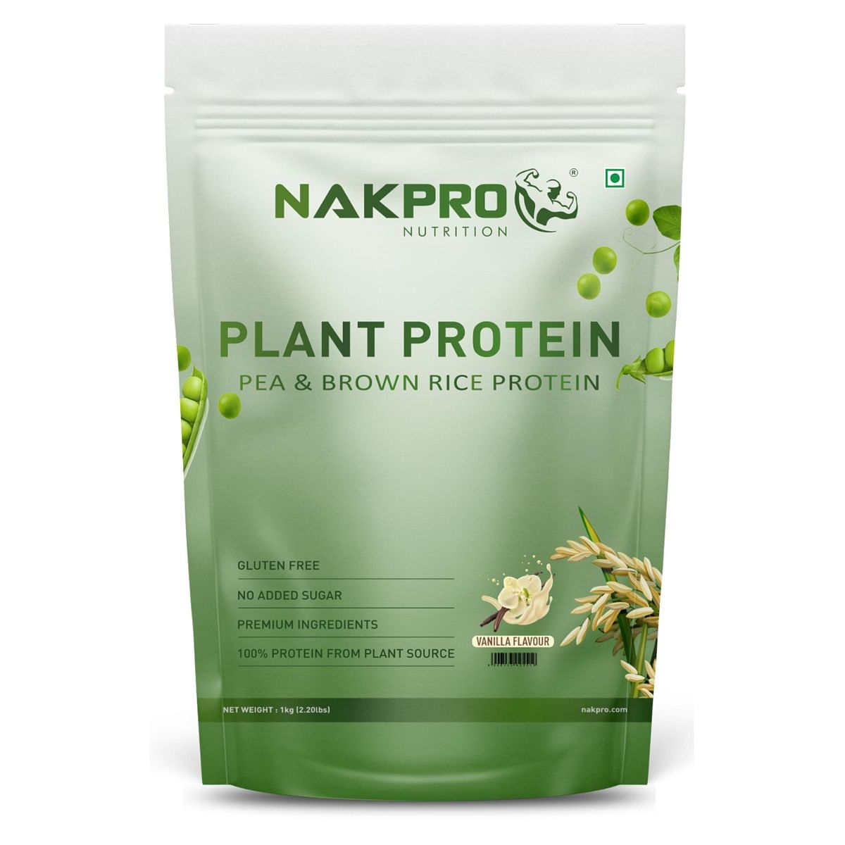 

NAKPRO Vegan Plant Protein Powder (Pea Protein & Brown Rice Protein), Vanilla - 1kg | 25.2g Protein, 4.9g BCAA | Easy To Digest | All Essential Ami...