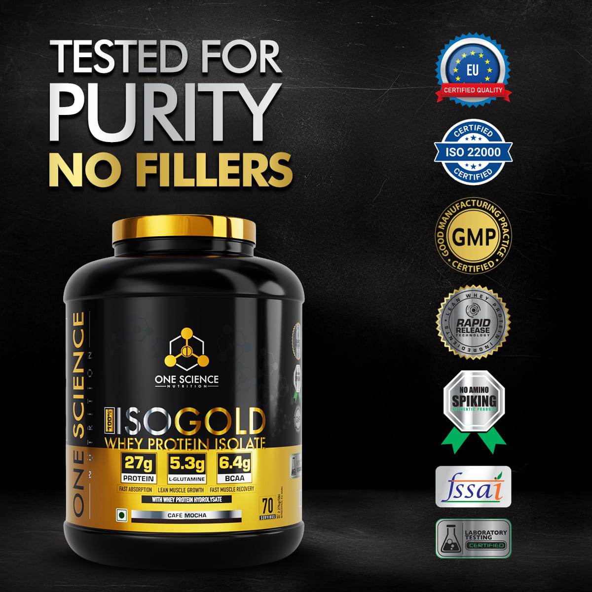 

One Science Nutrition ISO Gold Whey Protein Isolate | 27g Protein, 5.3g L-Glutamine, 6.4g BCAA | Fast Absorption & Lean Muscle Support | Café Moch...