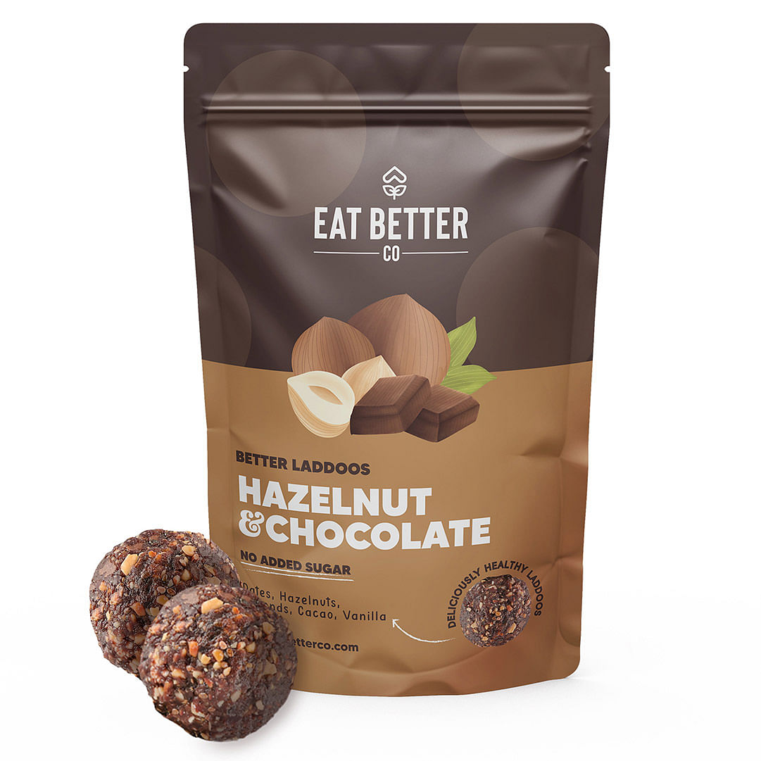 

Eat Better Co Hazelnut Chocolate Laddoos - Sugar-Free Dry-Fruit Balls - High Protein & Instant Energy 20 Laddoos - Pack Of 1