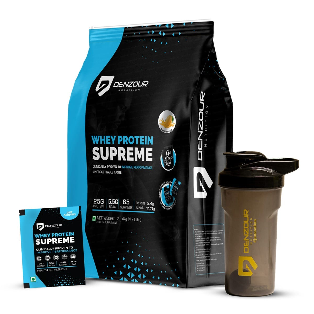 DENZOUR NUTRITION Whey Protein Supreme with Shaker | Easy Digesting Muscle Recovery, Muscle Growth & Improved Strength | 25gm Protein, 5.5g BCAA- 65 Sachet-image-6