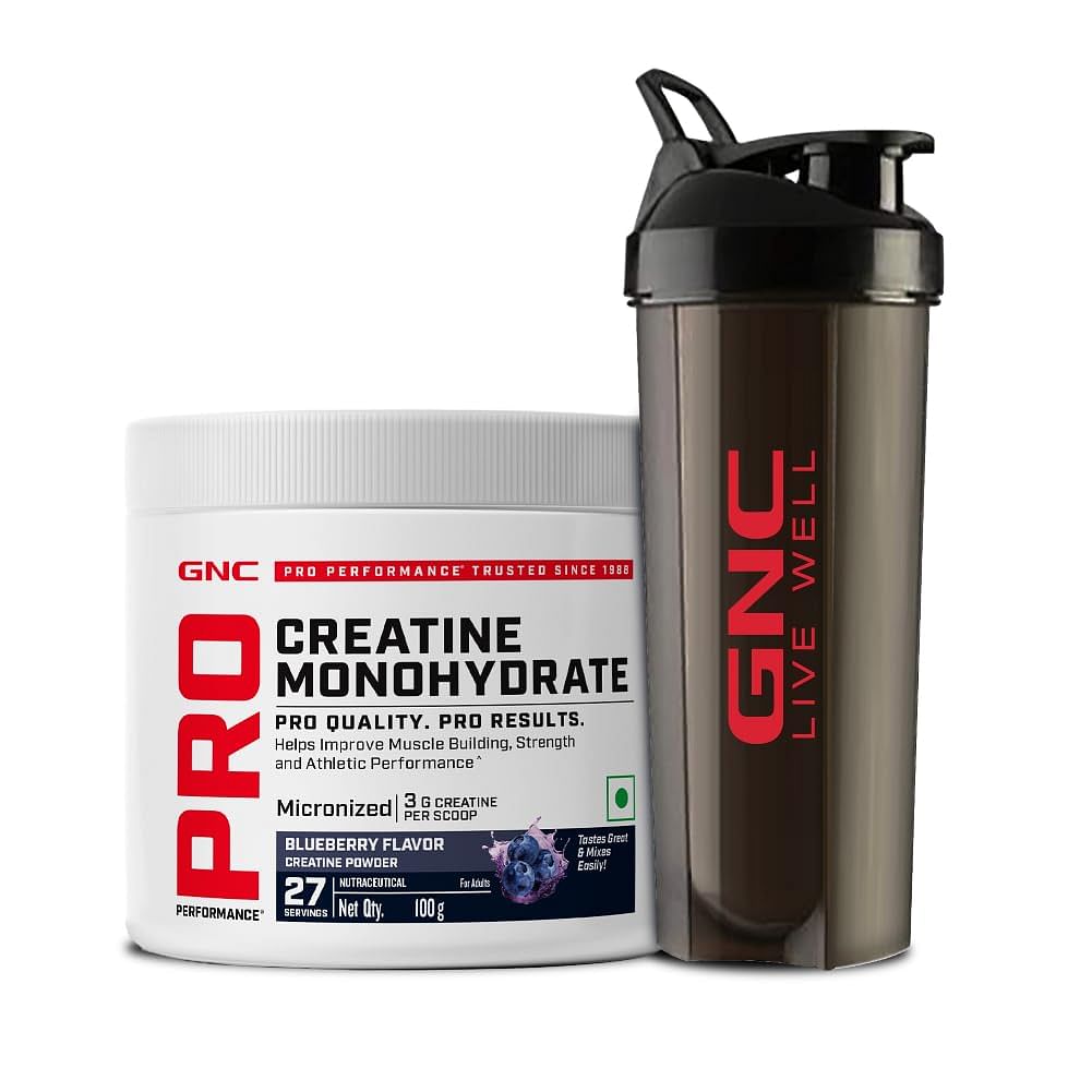 

GNC Creatine Monohydrate With Black Shaker (750ml)| 100gm | Blueberry | Boosts Athletic Performance | Fuels Skeletal Muscles | Supports Intense Wor...