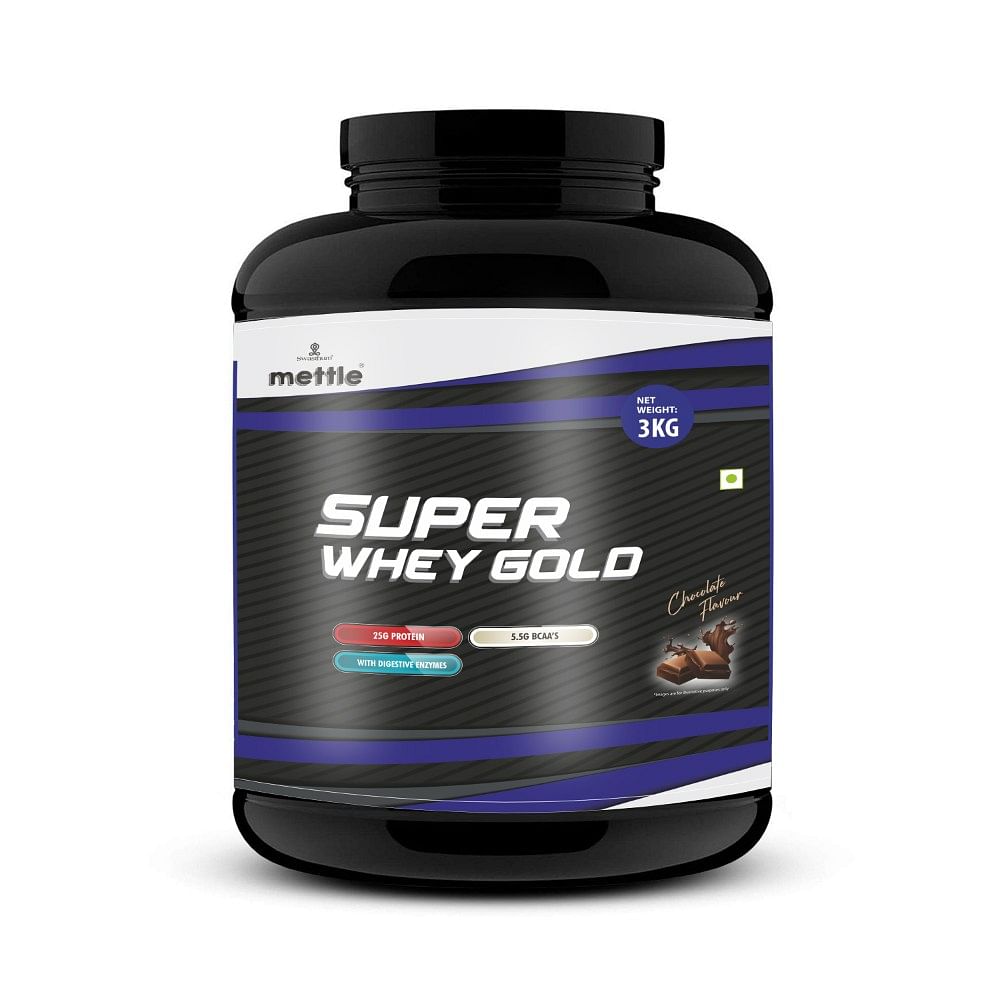 

Getmymettle Super Whey Gold Whey Protein 25 g Protein 5.5 g BCAA With Digestive Enzymes Post Workout 0g Sugar Chocolate 3kg