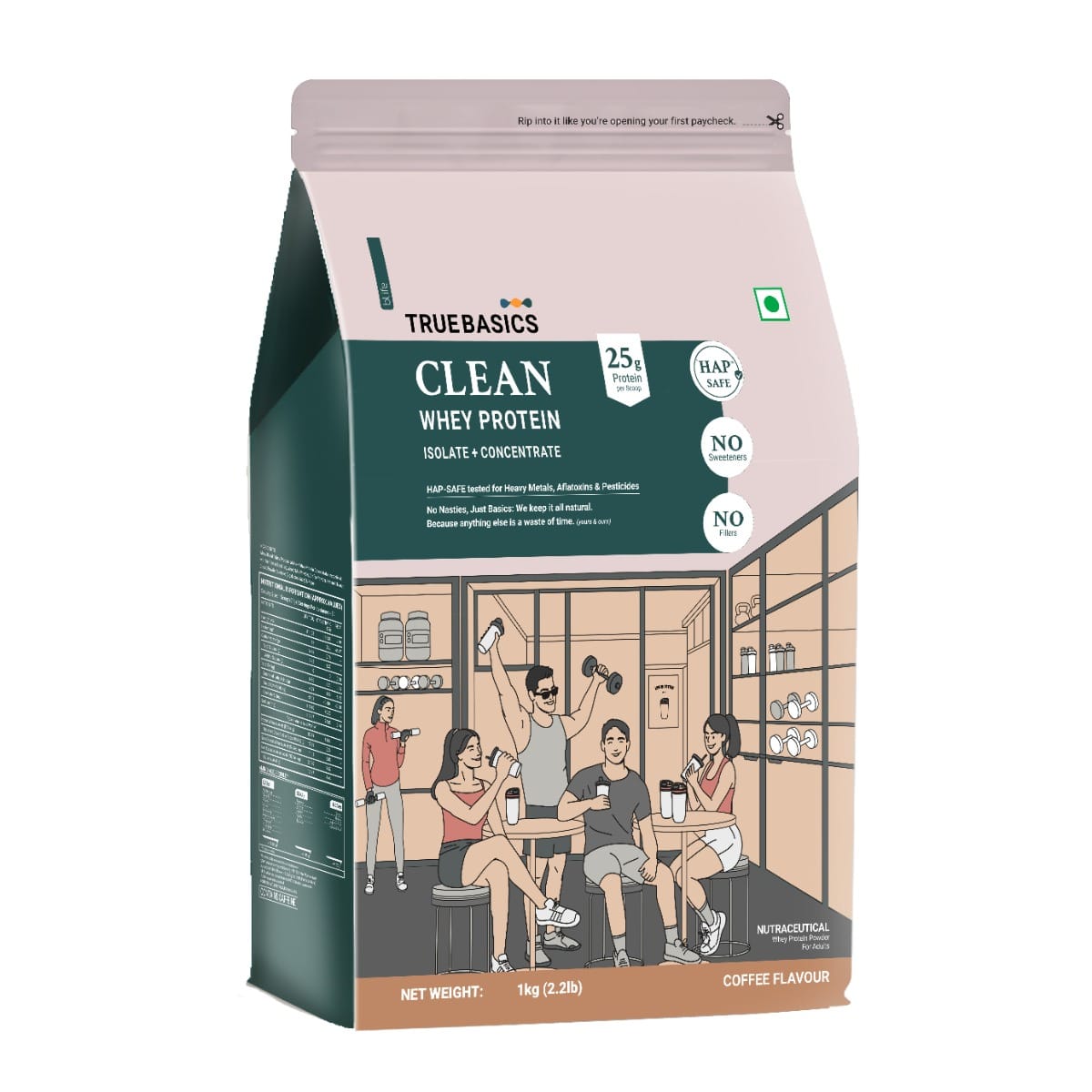 

TrueBasics Clean Whey Protein Powder Isolate & Concentrate Blend (Coffee, 1kg) | 25g Protein per Scoop