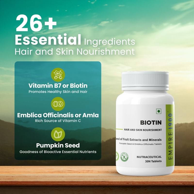 

EMPIRE 1900 Biotin Tablets for Hair and Skin Nourishment|Hair and Skin Health|Skin Nourishment Supplement|Biotin for hair|Hair Care|Biotin Suppleme...