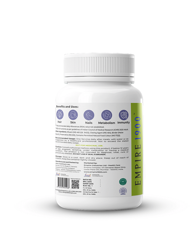 

EMPIRE 1900 Biotin Tablets for Hair and Skin Nourishment|Hair and Skin Health|Skin Nourishment Supplement|Biotin for hair|Hair Care|Biotin Suppleme...
